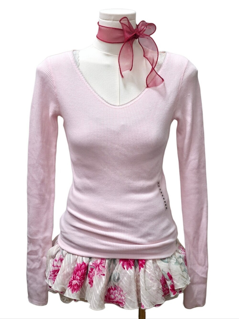 Abercrombie vintage light pink waffle knit cotton pullover vneck